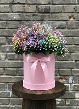 Цветочная композиция из Гипсофила и Розы в шляпной коробке в Приморске Калининградской области