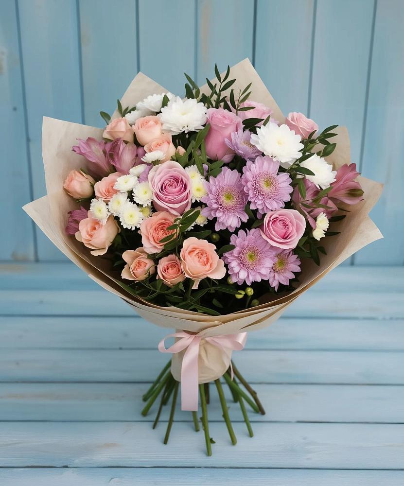 Букет цветов из: Хризантемы, Розы и Альстромерии в Приморске Калининградской области