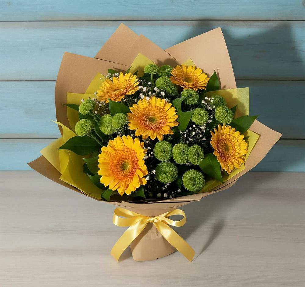 Букет цветов из: Герберы и Хризантемы в Приморске Калининградской области