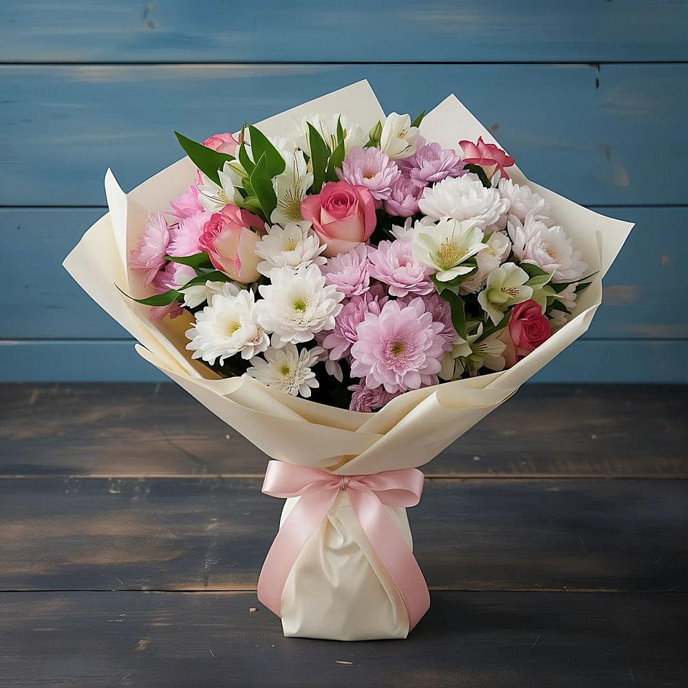 Букет цветов из: Хризантемы, Альстромерии и Розы в Приморске Калининградской области